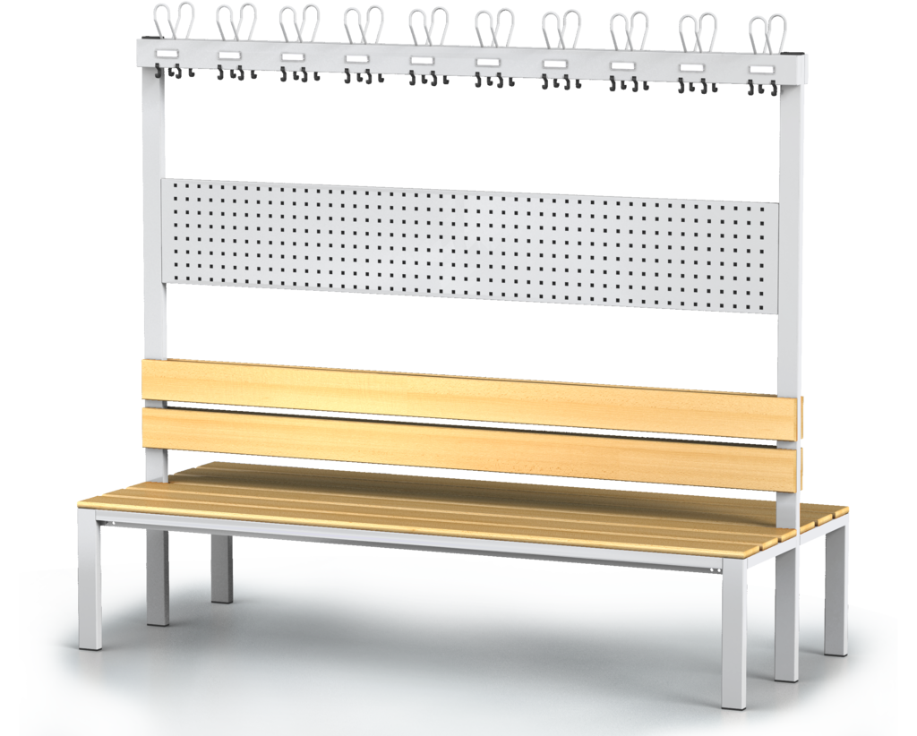 Double-sided benches with backrest and racks, beech sticks -  basic version 1800 x 2000 x 830